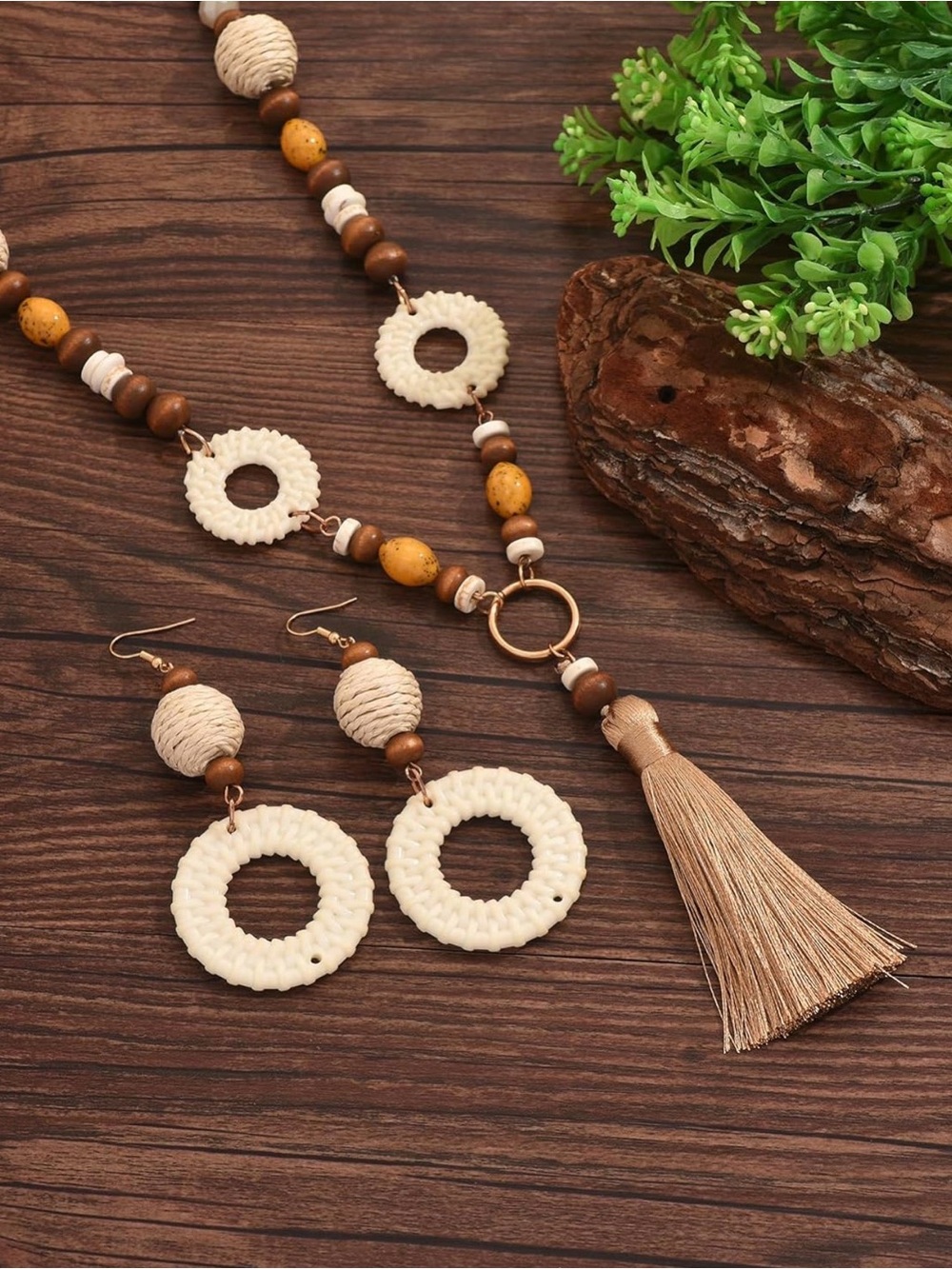 🌙✨Boho Cream Crochet Beaded Necklace & Earring Set - Picture 4 of 4